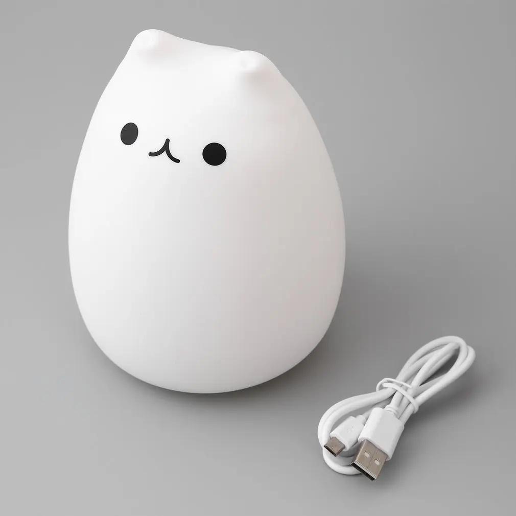 

New Rechargeable Colorful Silicone Animal Light with Lovely Cat Shape Touch Sensor Light Bedroom Light with 2 Modes