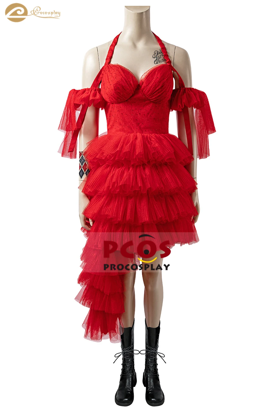 

New Movie Play Hot~ Women Layered Red Sun Dress Task Force X The Suicide Squad 2 Harley Quinn Cosplay Costumes mp006041