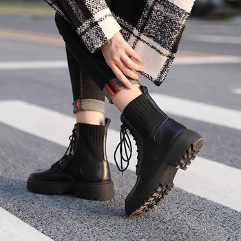 

2019 Autumn Female botas mujer Shoes Women Martin Boots Fashion Brand Ladies footware Female Ankle Boots Cross-tied Girls Boots