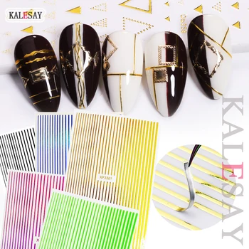

Gold 3D Nail Sticker Lines Strip 12 Color Self Adhesive Nail Art Transfer Stickers Decals Manicure Design Nails Art Stickers