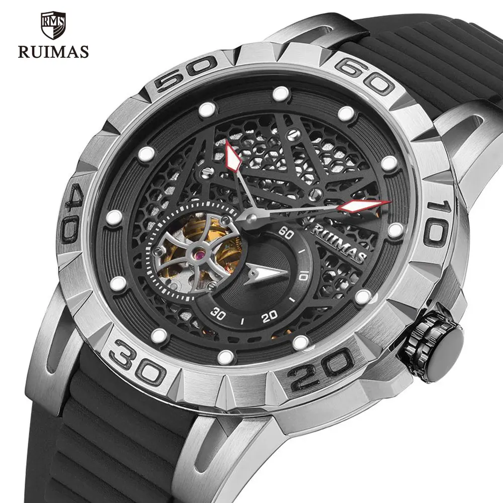 RUIMAS Военные Спортивные кварцевые часы мужские скелетные водонепроницаемые наручные часы Мужские часы лучший бренд класса люкс Relogio Masculino RN6772
