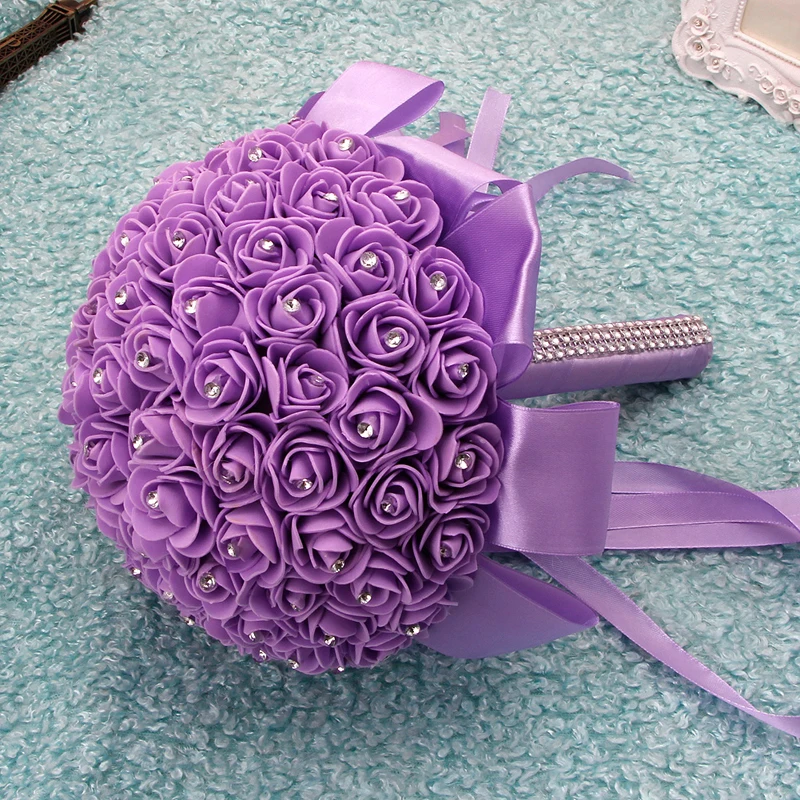 Wedding Bouquets Handmade Bridal Artificial Roses Rhinestone Wedding Flower Party Decor