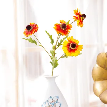 

Imitation Flowers 4-Fork Single Stem Sunflowers Home Decoration Artificial Flower Heap Heart Flower Wedding Boquet Holder Photog