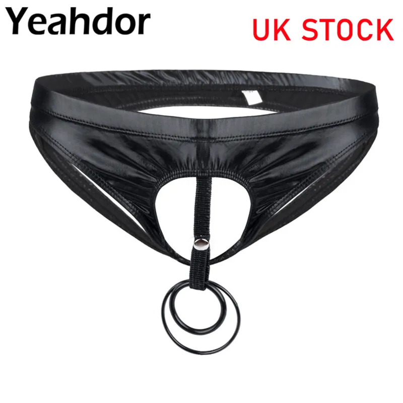 2021 Mens Sexy Lingerie Thong Patent Leather Lace Pouch Briefs G-string Sissy Male Erotic Underwear with Bulge Pouch white briefs