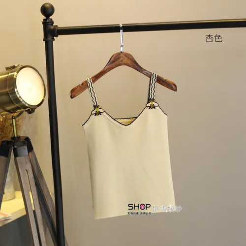 Camisole Женская Сексуальная трикотажная рубашка белая Верхняя одежда Топы с аппликацией пчелы Топы уличная одежда - Цвет: Apricot