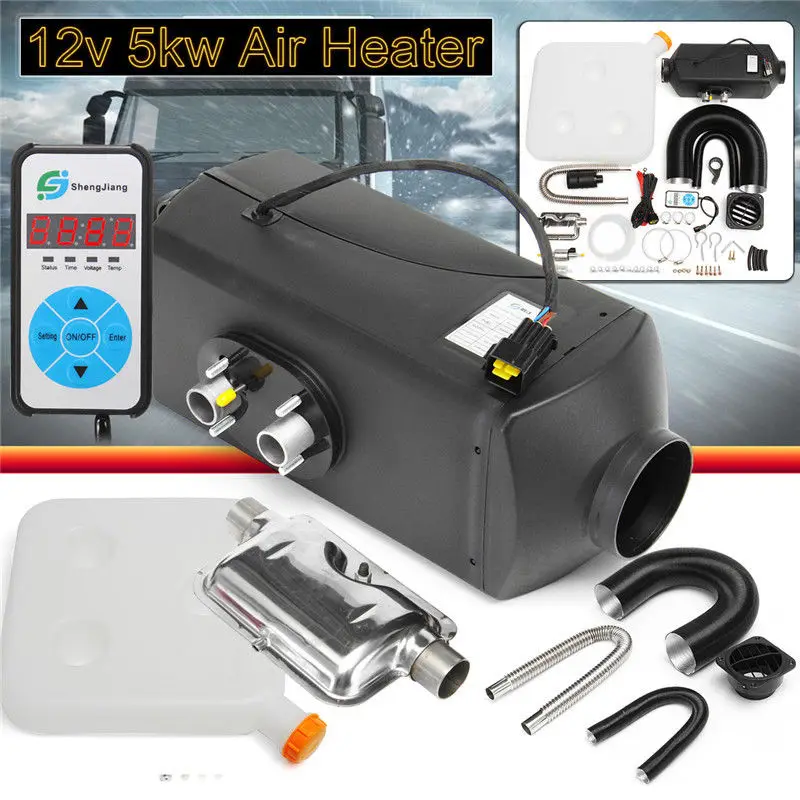 

5KW DC 12V Parking Diesel Air Heater Single-hole Switch with Muffler Universal For Tank Vent Duct Thermostat Caravan