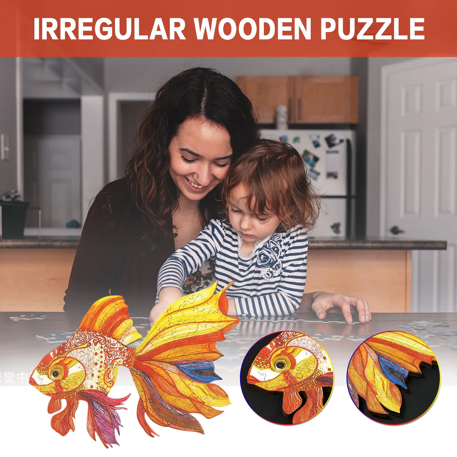 Wooden Jigsaw Puzzles For Adults Unique Shape Gold Fish Pieces Children Diy Best Gift Kids Puzzle | Игрушки и хобби