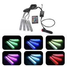 36 LED Car RGB Atmosphere Strip Light Automotive Interior Decorative Foot Lamp USB Remote Control Dynamic Ambient Strip Lights