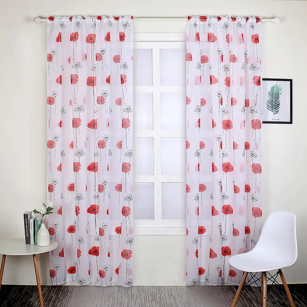 

Lotus fresh Flower Tulle Curtain Window Bedroom Living Room washable wear resistant Drape easy install Home Hotel Decor