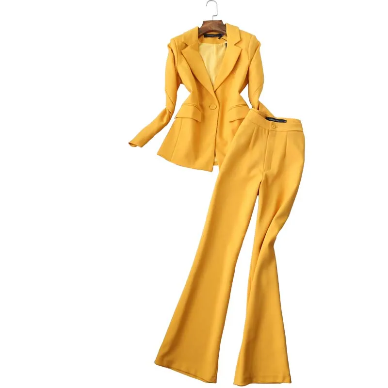 Elegante vrouwen herfst nieuwe Professional pak OL jasje рубашка hoge Tail was dun bell broek twee наборы van vrouwen lente
