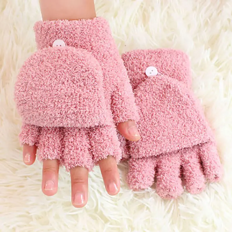 pink Перчатки осень-зима коралловый флис флип половина пальцев перчатки - Цвет: pink