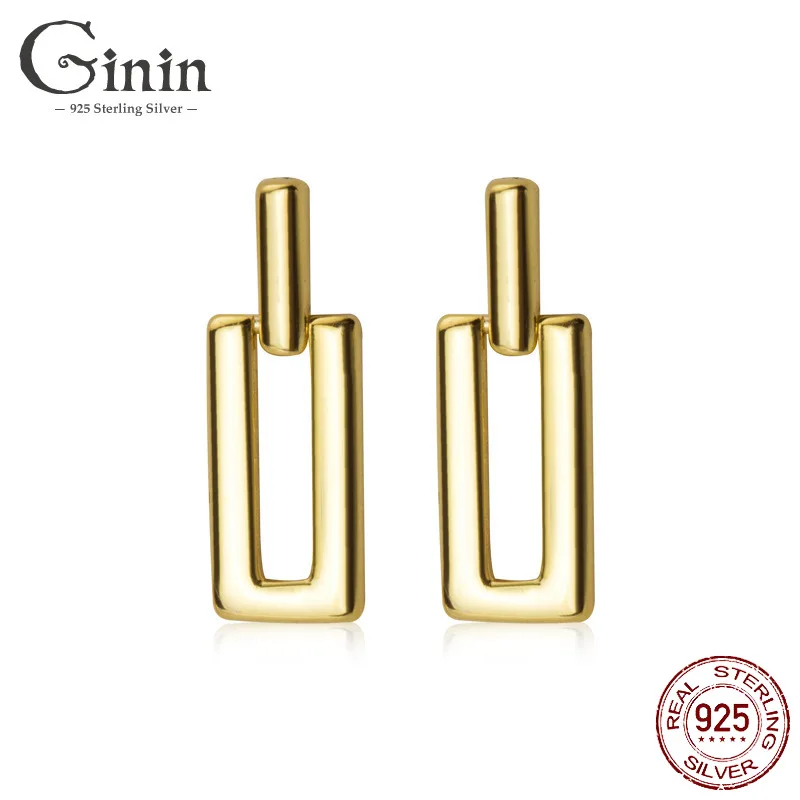 

Ginin Hollow Rectangular Sweet Geometry 925 Sterling Silver Drop Earrings for Women Korean Style Party Girl Ear Dangle Jewelry