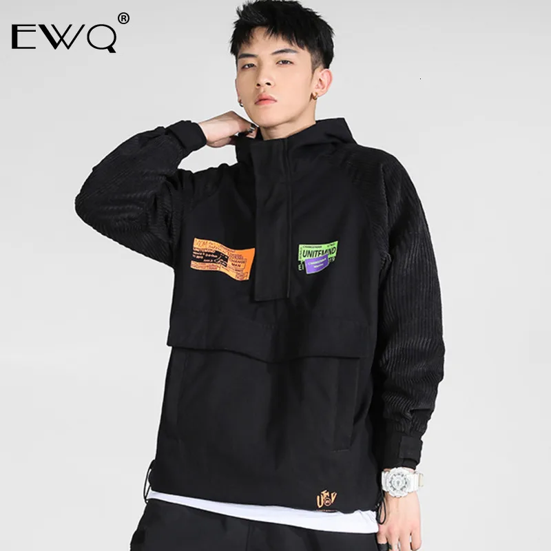

EWQ / Spring 2020 Lantern Sleeve With Hooded Print Loose Pockets Sweatershirt Man's European Style Personality Coat FT162