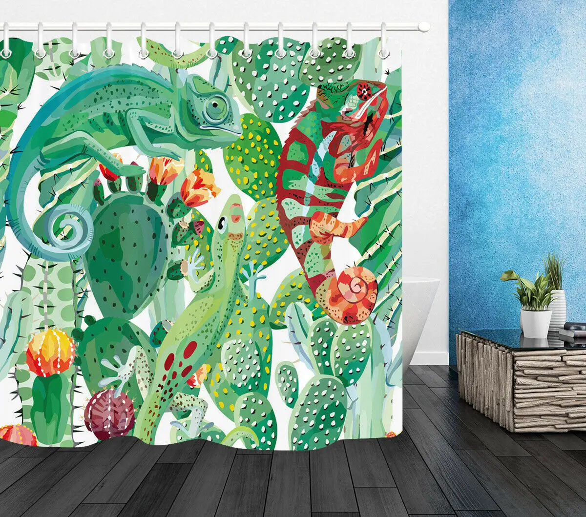 Cartoon Gecko Animal Cactus Bathroom Set Decor Polyester Shower Curtain Hook | Дом и сад