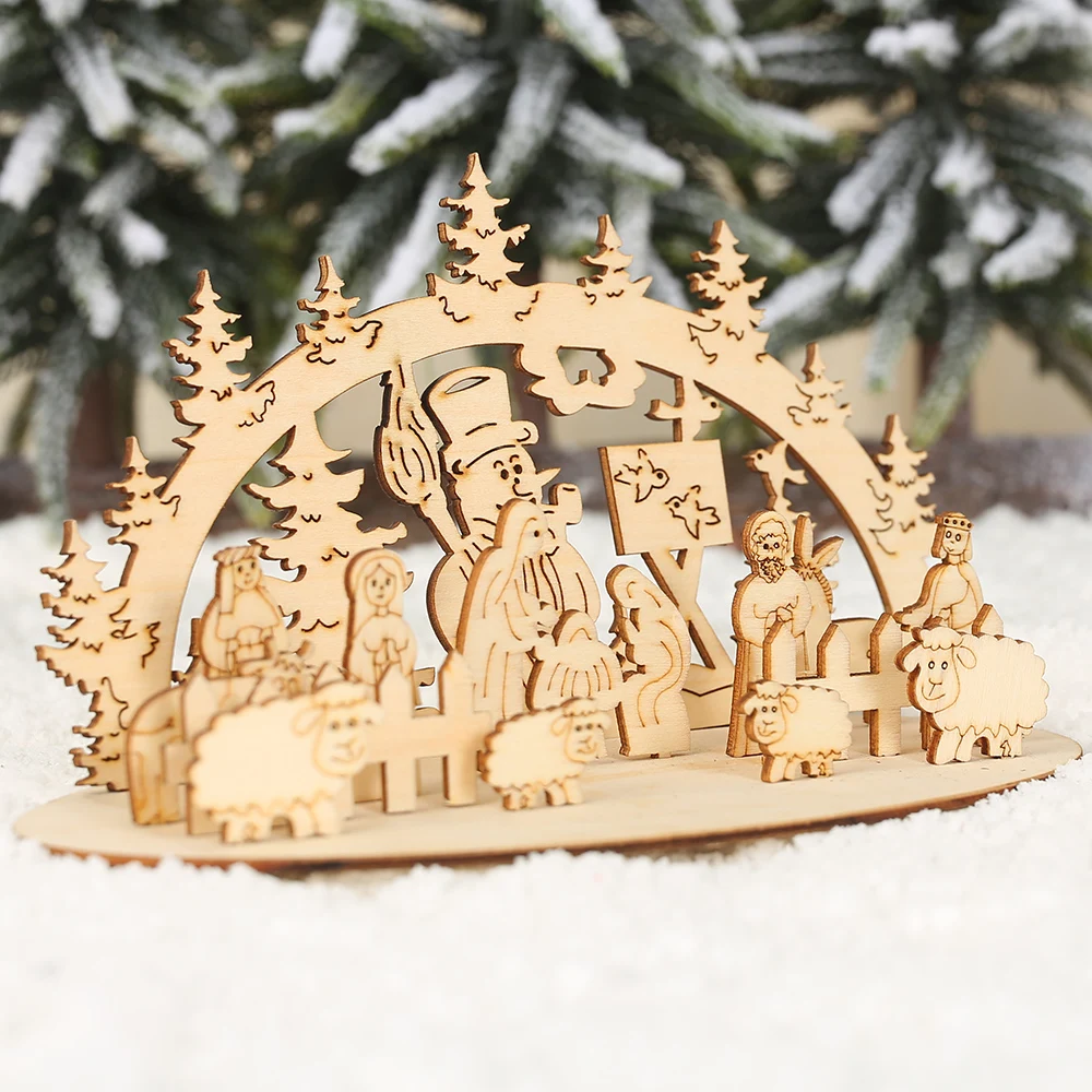 Новогоднее шитье Снеговик Рождественское украшение детские подарки игрушки для дома рождественские украшения деревянная церковь для стола декоративные - Цвет: 0717Round