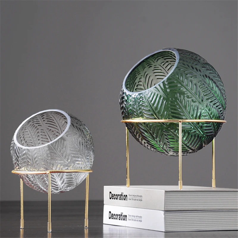 

Light Luxury Nordic Round Bracket Embossed Glass Vase Fruit Tray Key Candy Snack Storage Box Decoration Home Shop Model Room