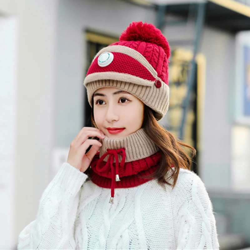 3Pcs/set Women Hat Set With Breathing Valve Dust Mask Easy Breathing Warm And Cold Protection Thick Earmuffs photo