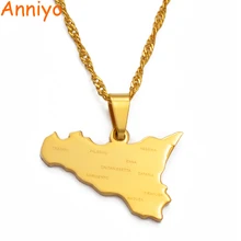 Anniyo Италия Сицилия карта с названием города кулон ожерелья, золотой цвет итальянская Sicilia Ювелирные изделия Подарки#038321