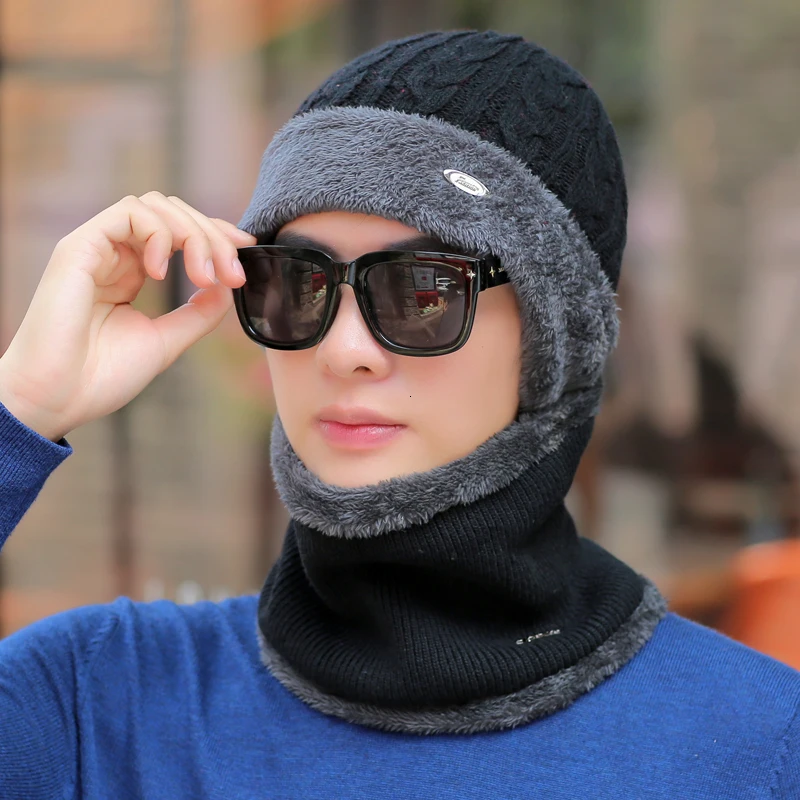 Зимние шапки для мужчин Skullies Beanie шапка зимняя шапка женский шерстяной шарф Кепки s комплект Балаклава маска капор вязаная шапка 55-62 см