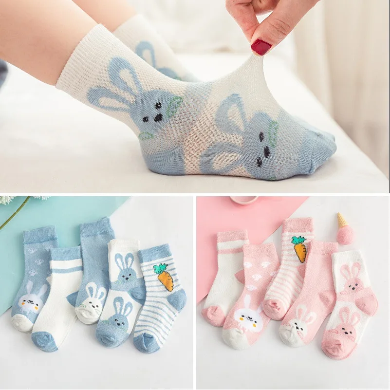 5Pairs/lot 0-24Months Infant Baby Socks for Girls Toddler Cotton Mesh Cute Rabbit Newborn Summer Boy Fashion Non Slip | Мать и ребенок