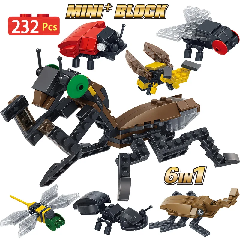 

6 IN 1 Insect World Animal Mantis Dragonfly Ant Housefly Mini Building Block DIY Bricks Education Toys for Children Gifts