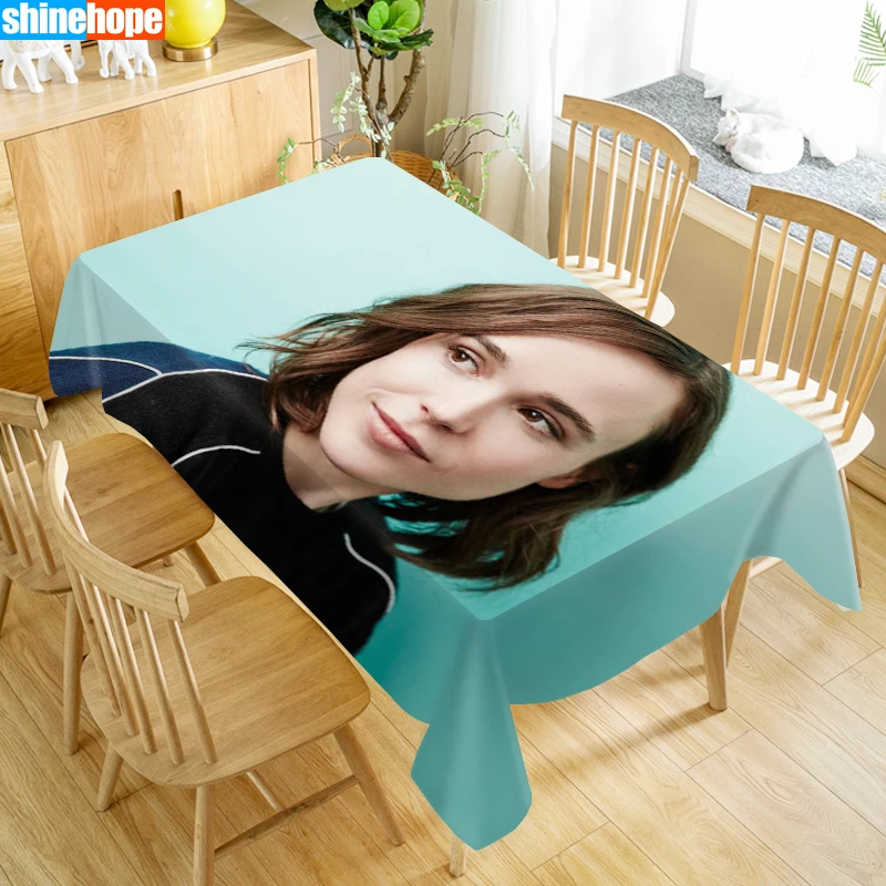 

New Arrival Custom Ellen Page Illustration Table Cloth Waterproof Oxford Fabric Rectangular Tablecloth Home Party Tablecloth