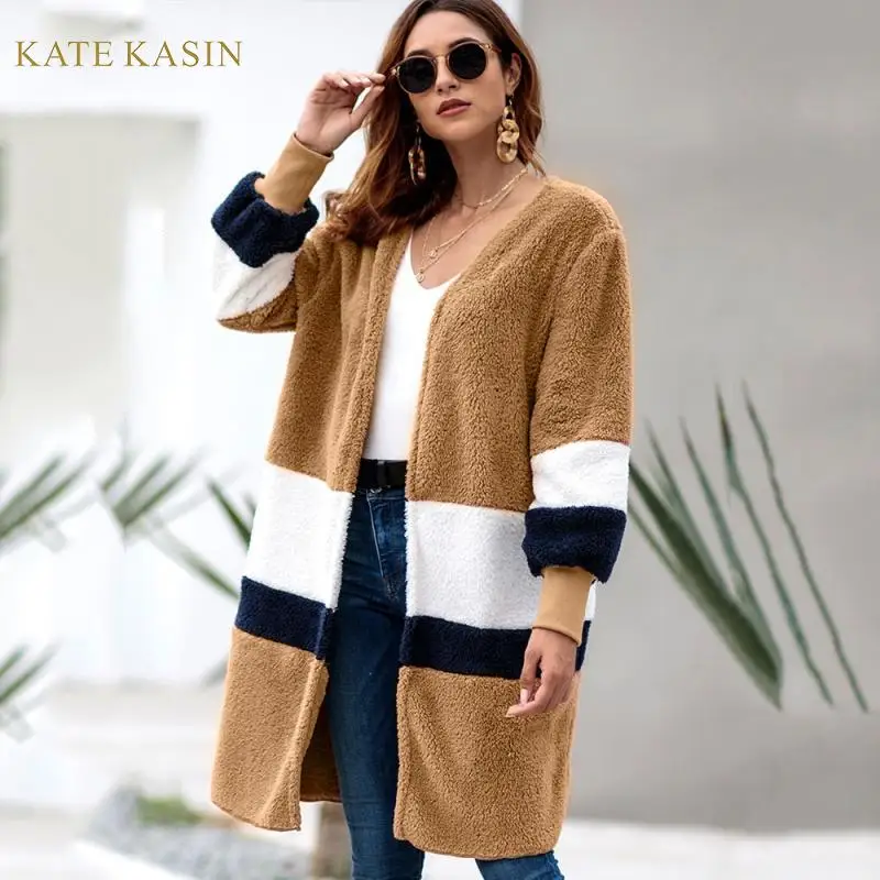 Kate Kasin женский осенне-зимний теплый флисовый кардиган, плюшевая куртка, пальто с длинным рукавом, мягкая женская верхняя одежда, пальто