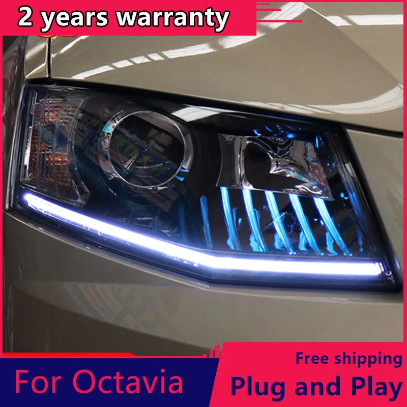 For Skoda Octavia Headlight 2015-2016 LED ANGEL EYES Head Lamp DRL Bi-Xenon Lens HID Automobile Accessories | Автомобили и