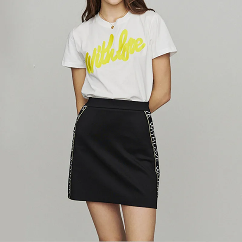 

Spring Summer Letter Women Mini Skirt Sports Casual Ladies Skirts Solid Color