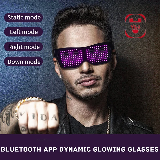 App Control Bluetooth Led Party Glasses Customized Languages USB Charge Flashing Luminous Eyewear Christmas Concert Sunglasses 2