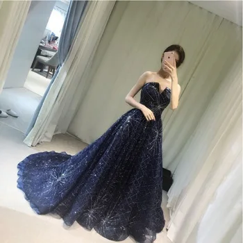 

Formal Evening Dress Long Classic Strapless Court Train Party Dress Bling Bling Sequin Prom Dress Host Dress Evening Gown