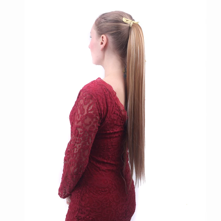 Ombre Long  24" Straight Synthetic Ponytail Hair Extensions Wrap On Clip-in Pony Tails Natural Hair Heat Resistant Hair Pieces