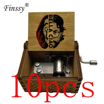 

wholesale 10pcs creative la casa de papel bella ciao Wooden Hand Music Box Theme Music Box new year TV fans friends Gift