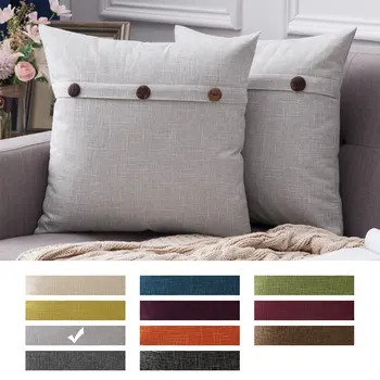 

Solid Linen Throw Pillow Covers Cushion Case Soft With Button Vintage Pillowcase For Sofa Bed Car Seat Cushion Cover ^o^