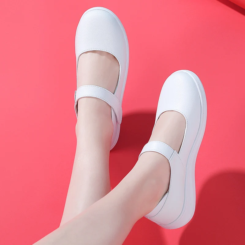 TIMETANG Ladies slip on lolita Shoes Leather Mary Janes Nurse Shoes Woman White Flats kawaii Designer Spring Summer zapatillas ballet flats shoes cute	