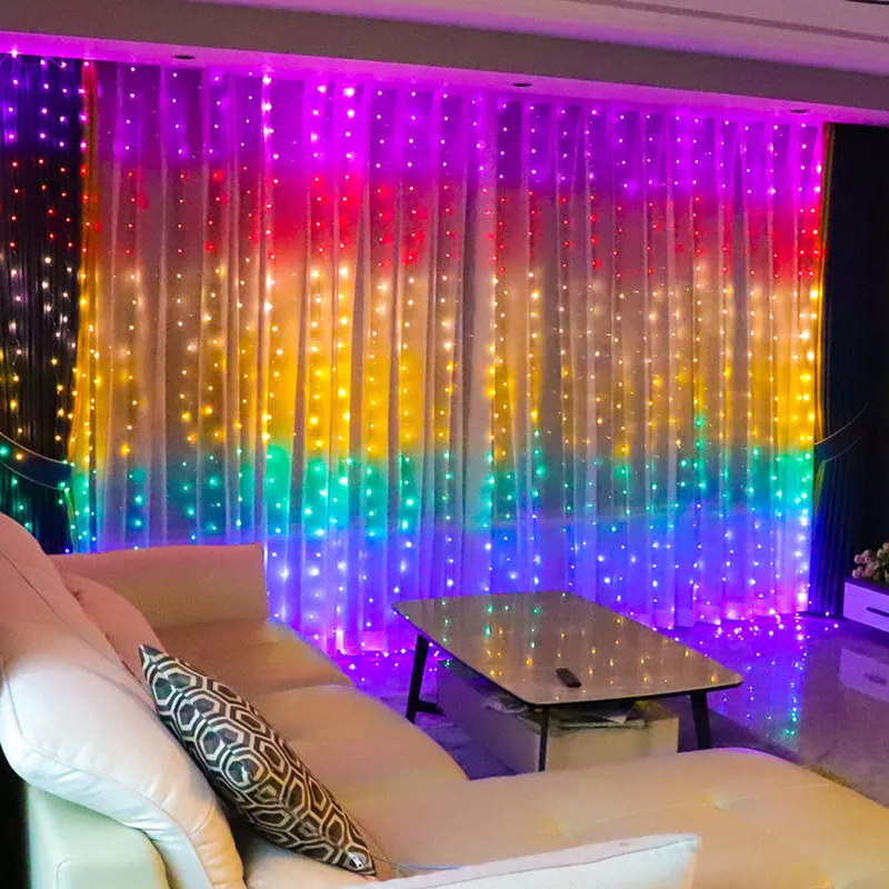 3M Rainbow LED Garland Curtain Lights Fairy String Remote Control USB Christmas Lamp Holiday Decoration For Home Bedroom Window