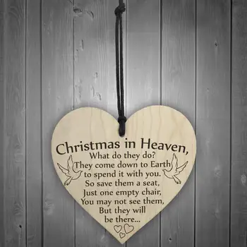

Wooden Heart-Shaped Christmas in Heaven Xmas Tree Ornament Christmas Wooden Hanging Unique Creative Home Decor Wedding