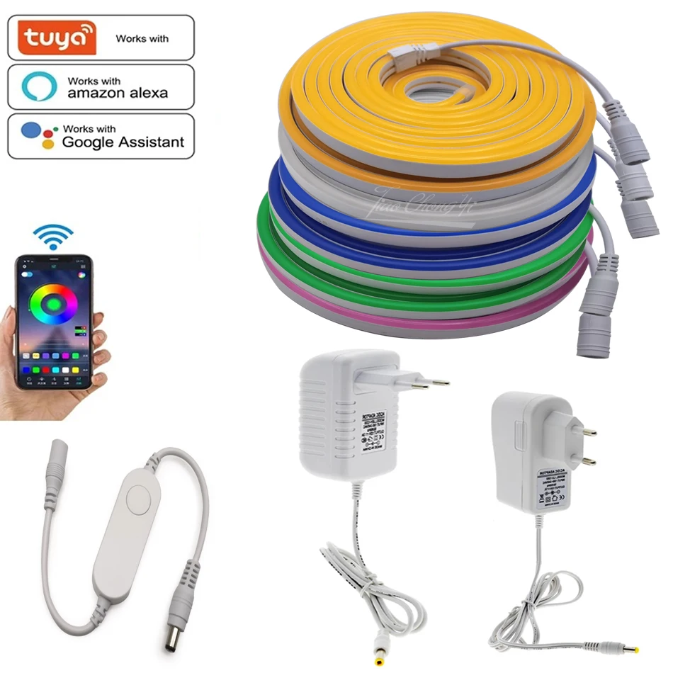 

Tuya WiFi Wireless controller voice Control DC12V Flexible Neon Light 2835 Soft Light Tube Tape Waterproof LED Neon strips