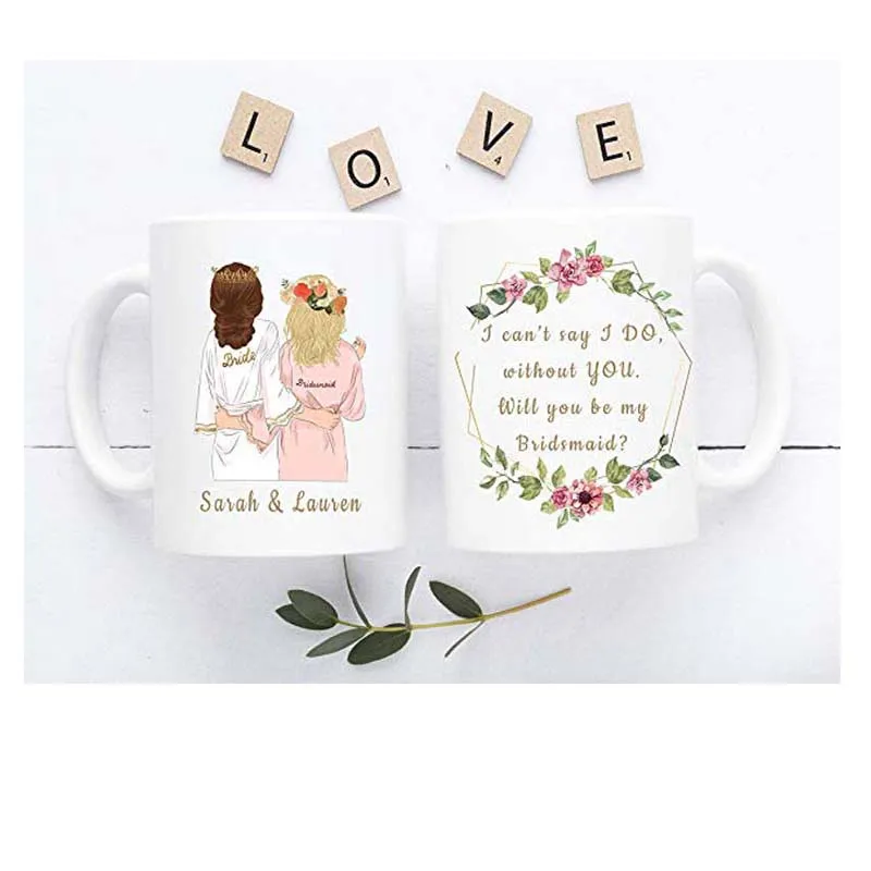 

Custom Made Bride with Maid Of Honor Mug, Best Friend Bestie Gifts, Bride Bridal Shower Party Bachelorette Gift, Wedding Engagem