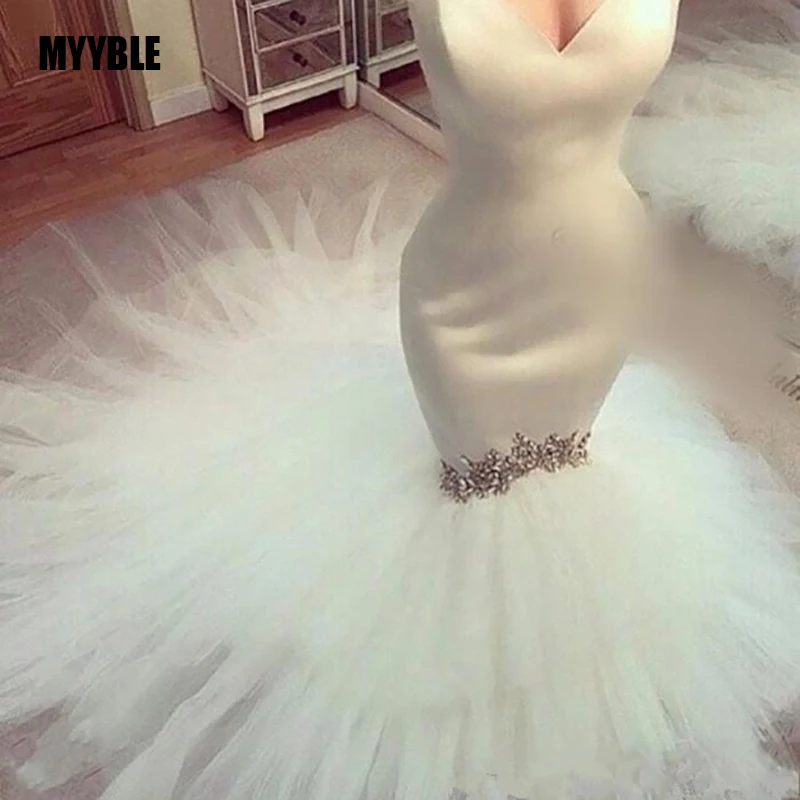 MYYBLE, Новое поступление, милое платье без бретелек, Vestido De Novia, на заказ, украшенное кристаллами и бисером, на заказ, свадебное платье русалки