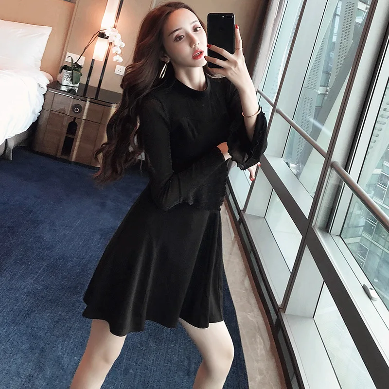 

Dress 2019 Autumn And Winter New Style Debutante WOMEN'S Dress-Style Bell Sleeve Slimming A- line Skirt