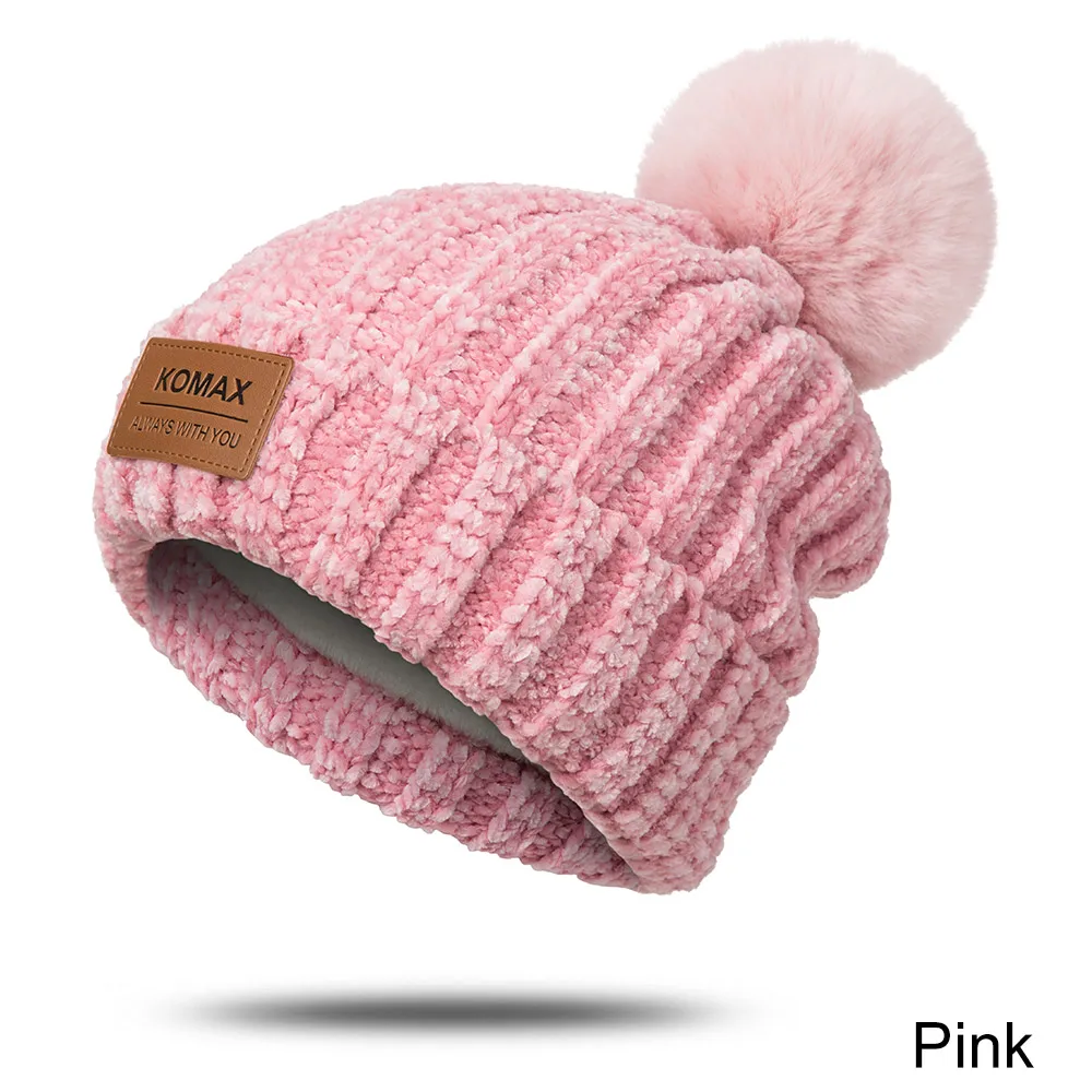 Модная зимняя женская шапка, мягкая Толстая зимняя теплая шапка, одноцветная вязаная шапка с помпоном, аксессуары для одежды, czapka zimowa - Цвет: 4