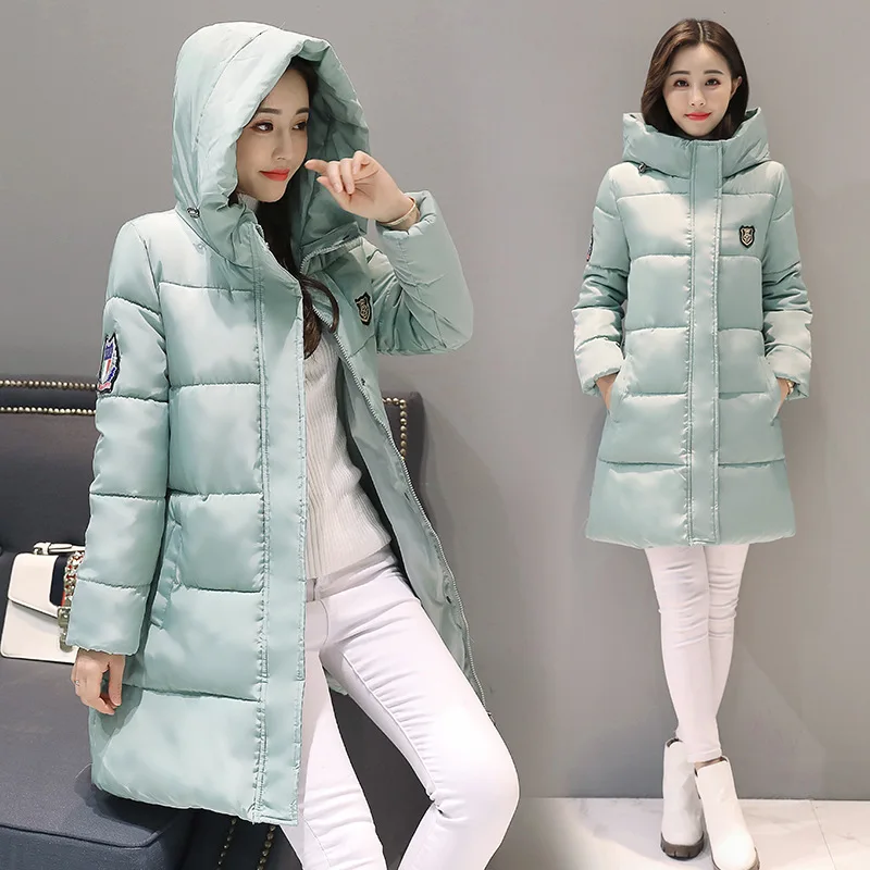 

Autumn And Winter New Style Women's Korean-style Slim Fit Fashion Hooded Mid-length Labeling Long Sleeve Large Size Students Cot