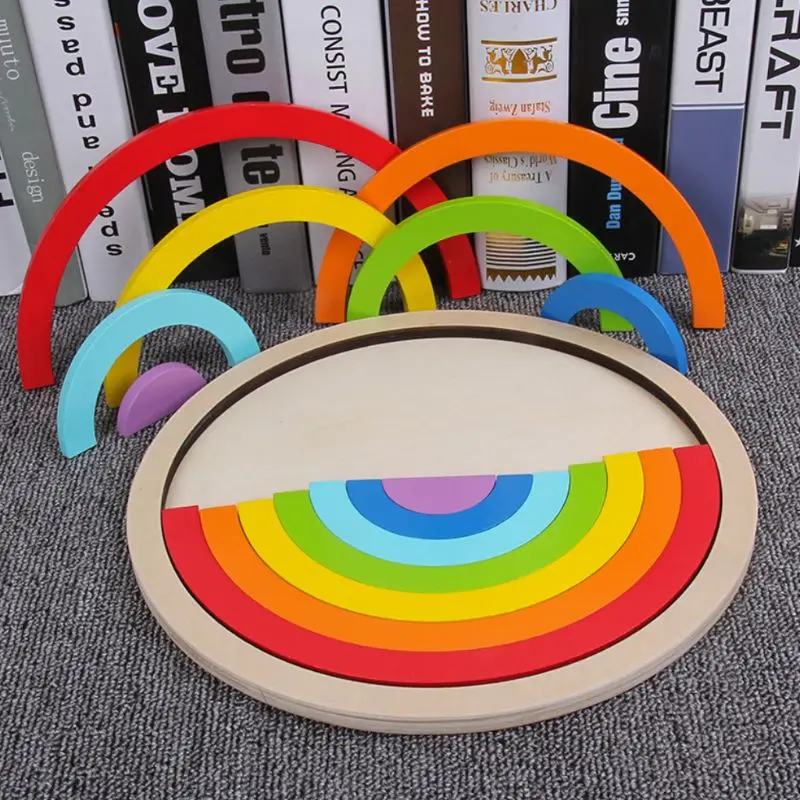 Goedkoop Kleurrijke Houten Blokken Puzzel Speelgoed Kinderen Kids Creative Rainbow Assembleren Bouwsteen Jongens Meisjes Geschenken