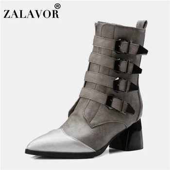

ZALAVOR Sexy Pointed Toe Ankle Boots For Women Side Zipper Buckle High Heels Shoes Winter Warm Party Shoes Women Size 32-48