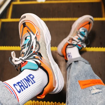 

2020 New Spring Men Sneakers Breathable Trainers Vulcanized Buckle Strap Platform Sneakers Men Running Sports Shoes Daddy shoes