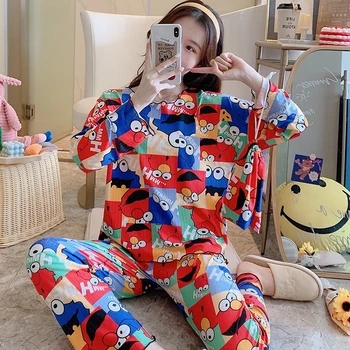 

Women Pajamas Set Autumn New Cartoon daisy Printed Long Sleeve Cute Sleepwear Casual Homewear Female Pyjamas Night suit