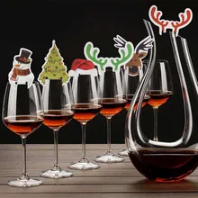 10Pcs Christmas Cup Card Xmas Party Santa Hat Wine Glass Decoration Home Table Place Decorations Christmas Party Supplies