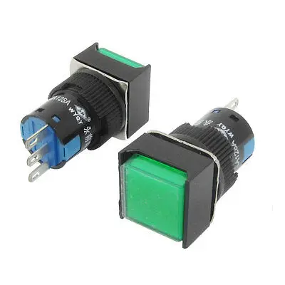 

2pcs AC 250V 5A Green Square Momentary Push Button Switch 1NO + 1NC