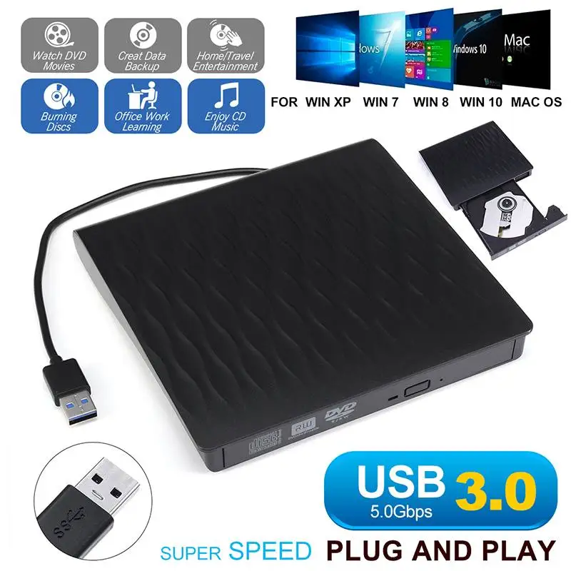  Slim External CD DVD Drive Optical Drive USB 3.0 DVD/CD ROM Player DVD-RW Burner Writer Reader Reco
